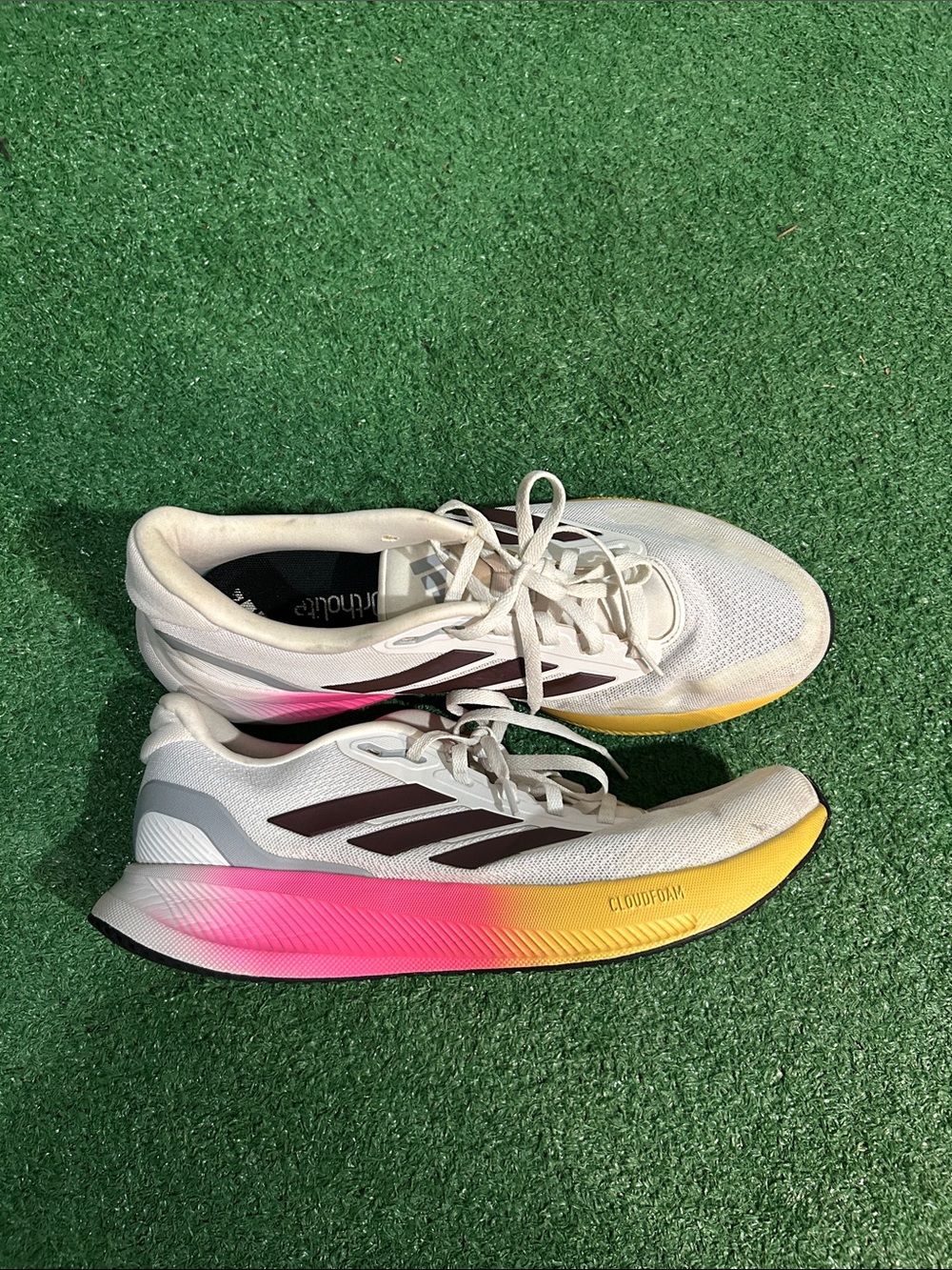 adidas Women’s White Running Shoes with Pink and Yellow Gradient Midsole